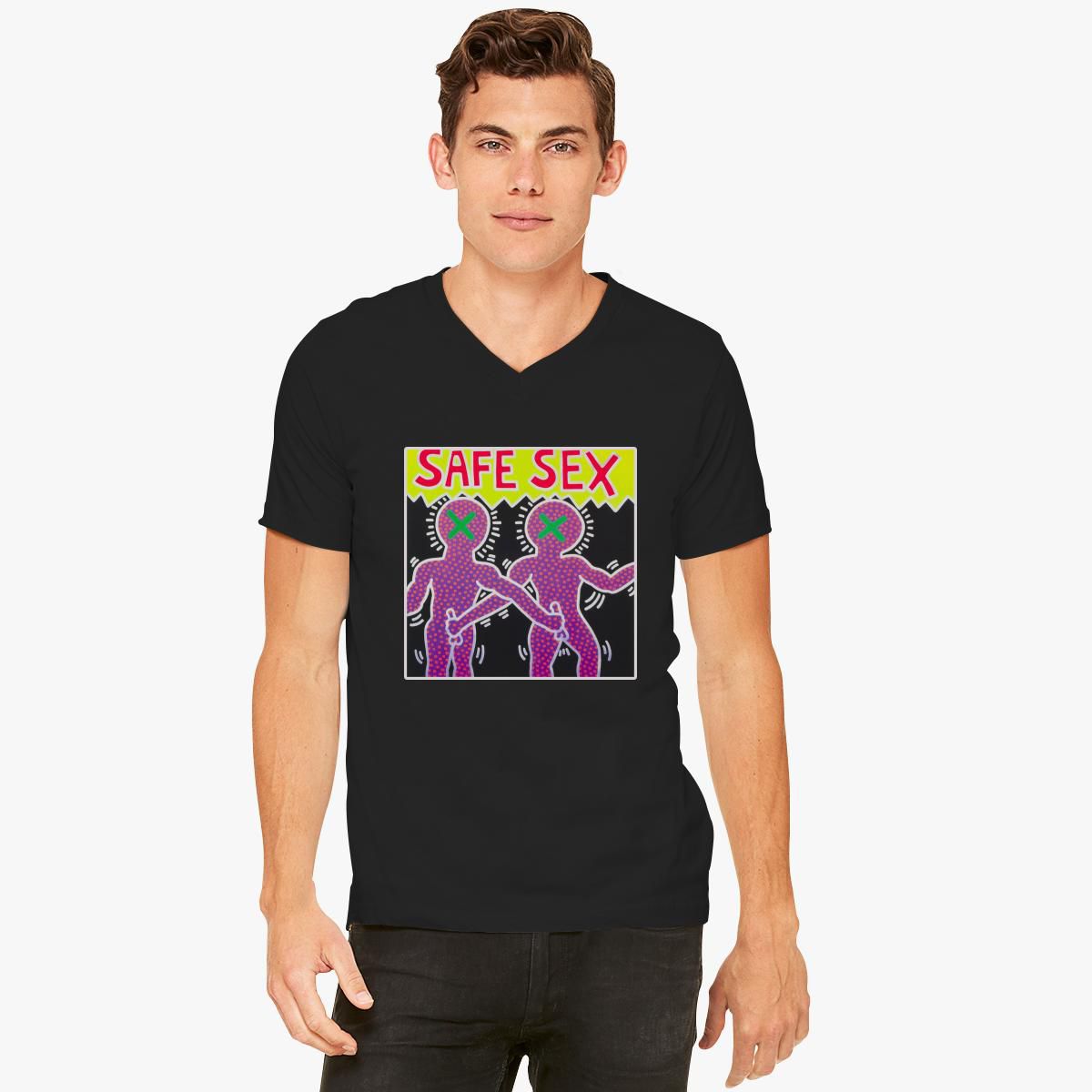Keith Haring Safe Sex V Neck T Shirt Customon