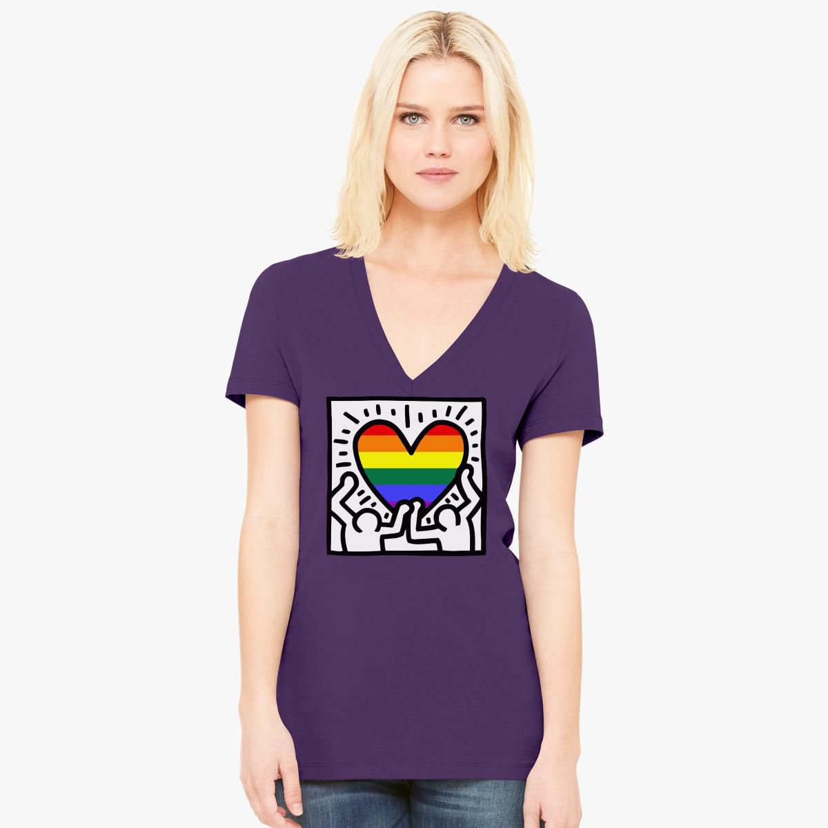 Keith Haring Gay Version Women S V Neck T Shirt Customon