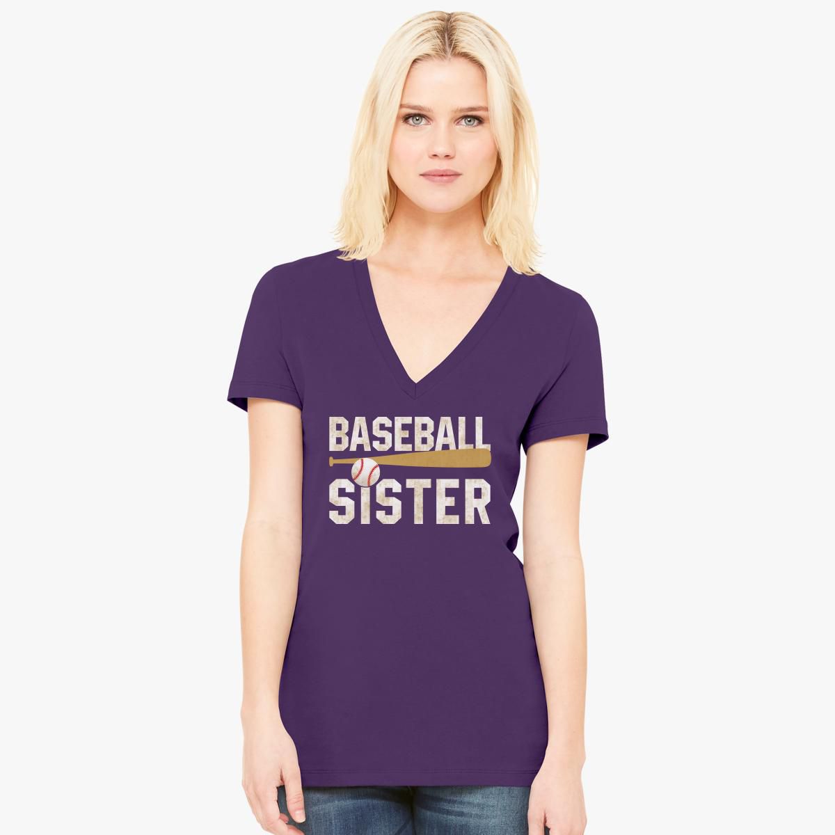 Baseball Sister Womens V Neck T Shirt Customon 