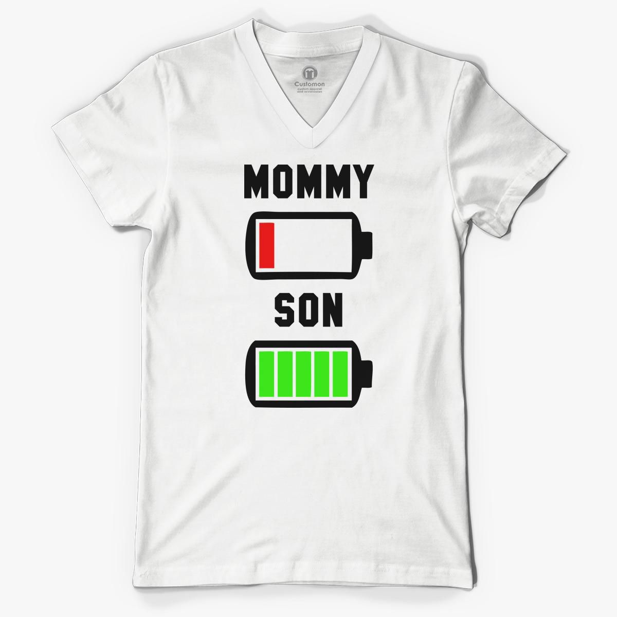 Download Low Battery svg Mommy and Son V-Neck T-shirt - Customon