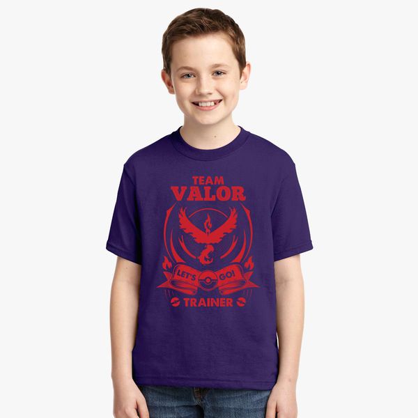Team Valor Lets Go Trainer Youth T Shirt Customon - pokemon go team valor t shirt roblox