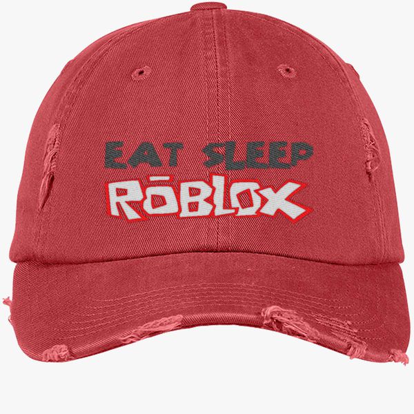 Eat Sleep Roblox Distressed Cotton Twill Cap Embroidered Customon - roblox code for red baseball cap