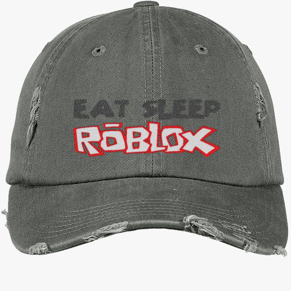 Eat Sleep Roblox Distressed Cotton Twill Cap Embroidered Customon - roblox logo colorblock camouflage cotton twill cap embroidered customon