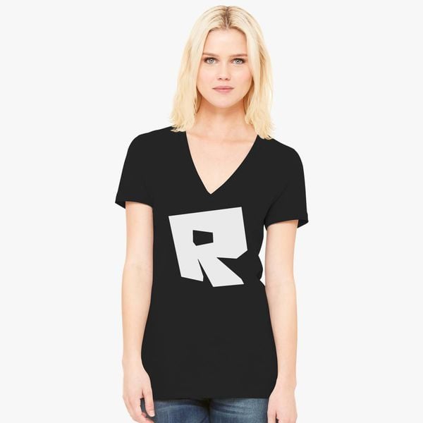 Roblox Logo Women S V Neck T Shirt Customon - t shirt black roblox logo