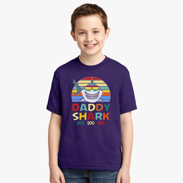 Retro Vintage Daddy Shark Tshirt Gift For Father Youth T Shirt Customon - daddy roblox shirt