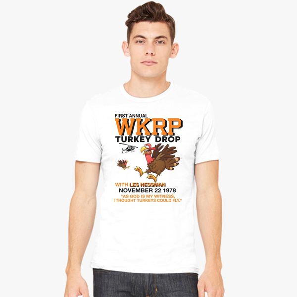 Funny WKRP-Turkey-Drop Men's T Shirt Thanksgiving Day Turkey Drop Gift Tee New