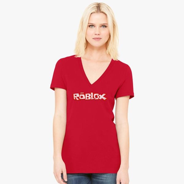 Roblox Title Women S V Neck T Shirt Customon - title red roblox