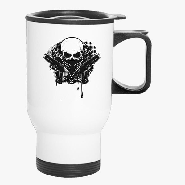 Skull with Cap Mug Printed Mug  Gift Coffee Cup skull with gun 