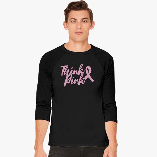 Think Pink Raglan Baseball Breast Cancer Awareness Ribbon Shirts 