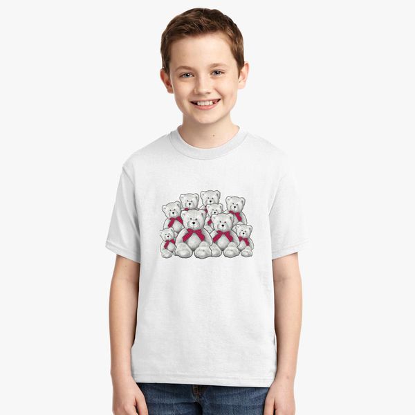 Teddy Bear Group Pencil Art Red Ribbons Youth T Shirt Customon - teddy bear t shirt roblox