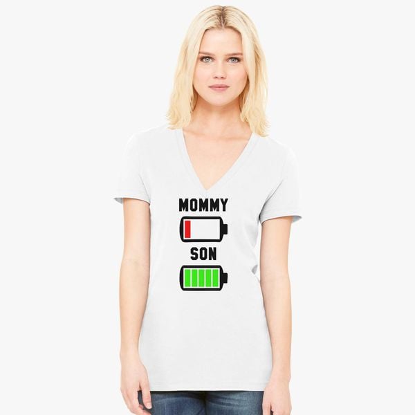 Low Battery Svg Mommy And Son Women S V Neck T Shirt Customon