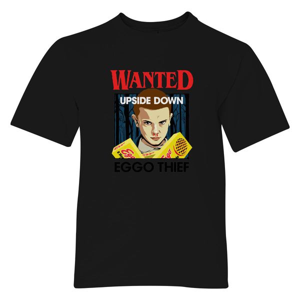 Stranger Wanted Eggo Thief Stranger Things Youth T-Shirt Black / S