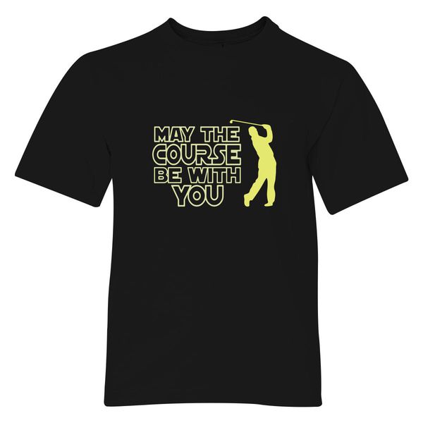 May The Course Be With You Funny Golf Youth T-Shirt Black / S