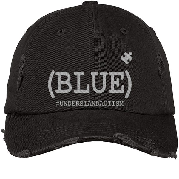 Blue - Understand Autism Distressed Cotton Twill Cap Black / One Size