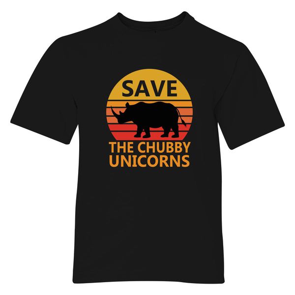 Save The Chubby Unicorns Shirt. Vintage Retro Colors Tee Youth T-Shirt Black / S