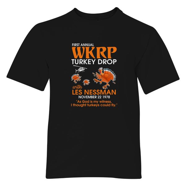 First Annual Wkrp Turkey Drop With Les-Nessman Funny Shirts Youth T-Shirt Black / S