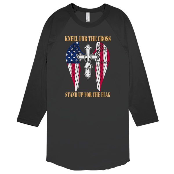 Kneel For The Cross Stand Up For The Flag Baseball T-Shirt Black / S